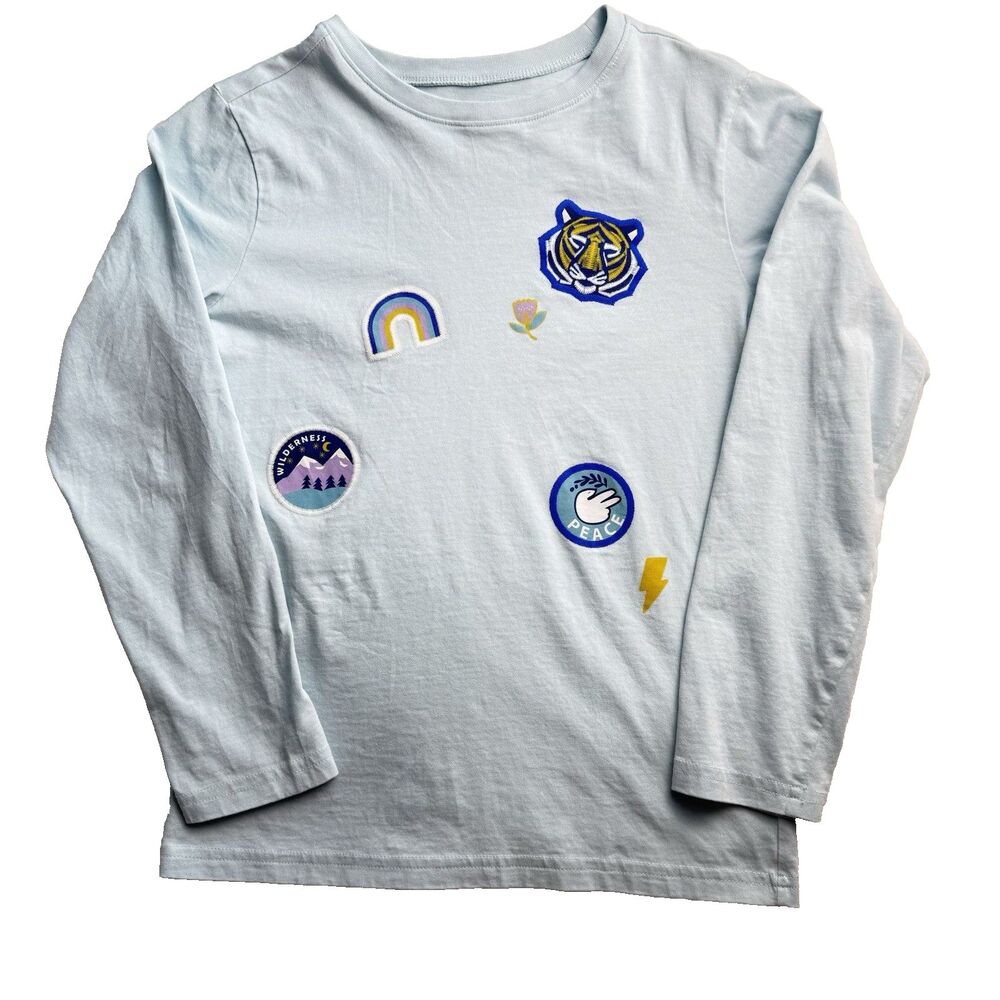 TEA COLLECTION light blue long sleeve graphic patch tee girls size 12